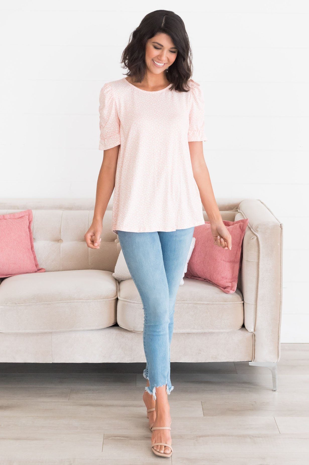 Darling Smile Ruche Sleeve Top Modest Dresses vendor-unknown