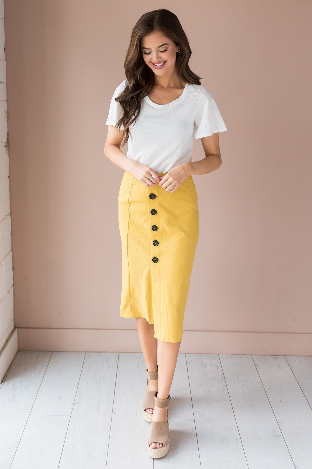 Fall Breeze Modest Button Down Skirt Skirts vendor-unknown