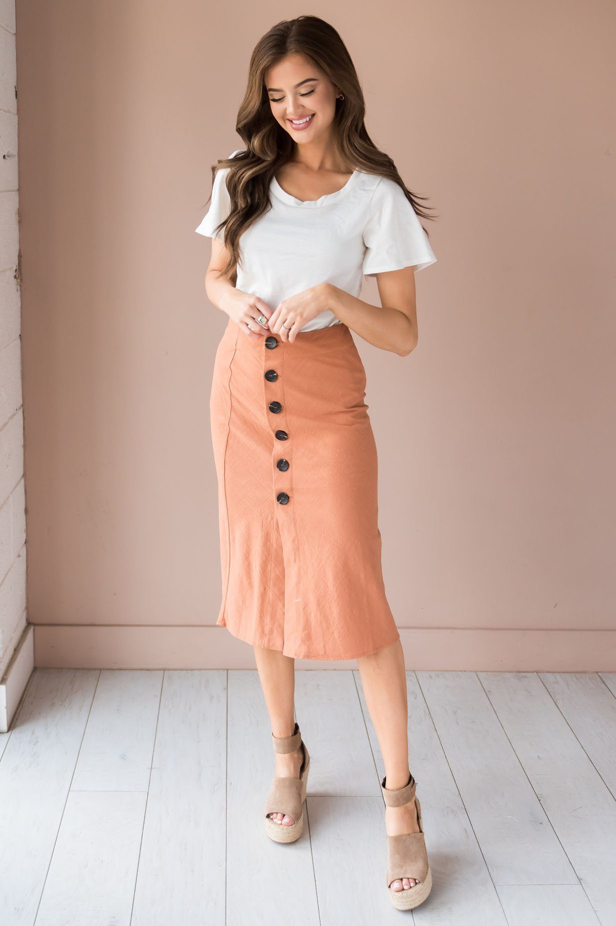 Fall Breeze Modest Button Down Skirt Skirts vendor-unknown