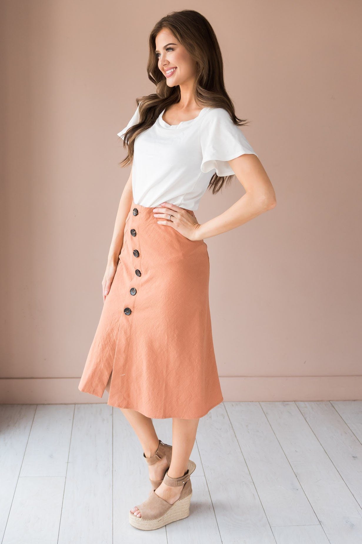 Fall Breeze Modest Button Down Skirt Skirts vendor-unknown
