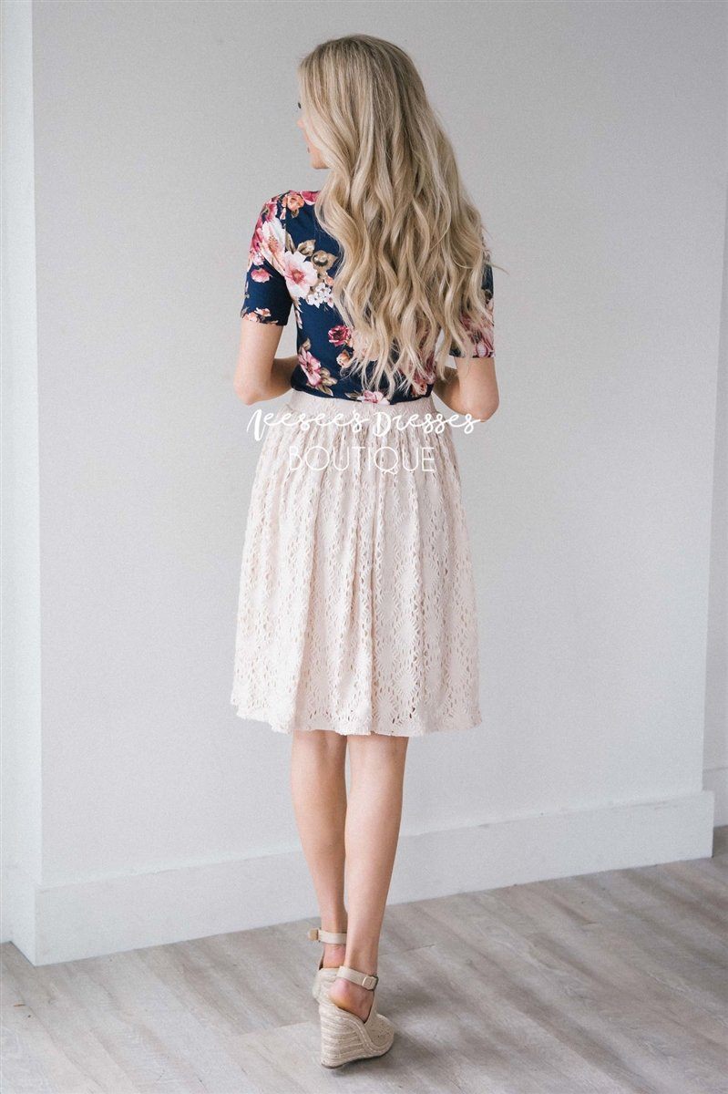 Navy Floral Scoop Neck Top Tops vendor-unknown