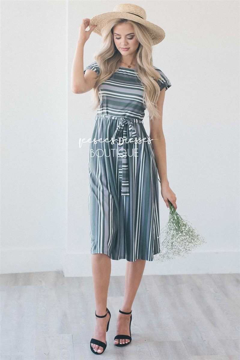 The Tari Modest Dresses vendor-unknown S Olive, Gray & Ivory Stripes