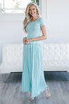 Short Sleeve Pleated Maxi Dress Modest Dresses vendor-unknown S Mint