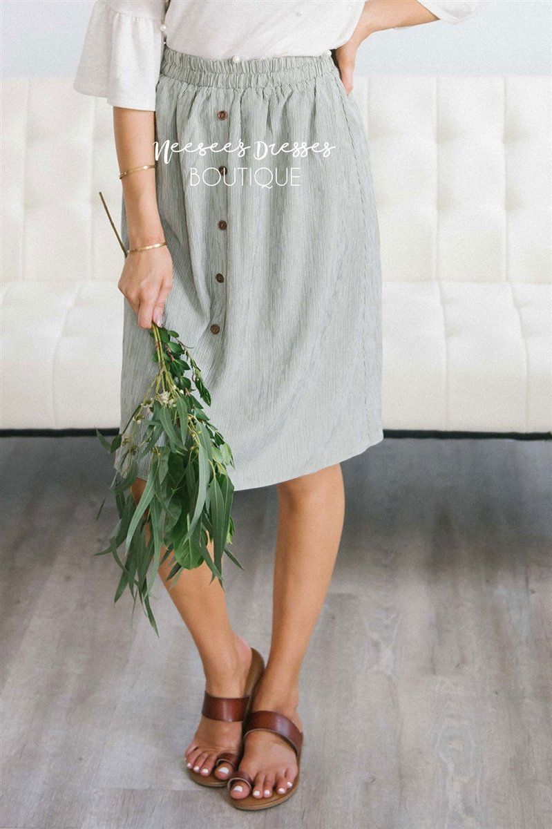 Sage Pinstripe Button Detail Skirt Skirts vendor-unknown