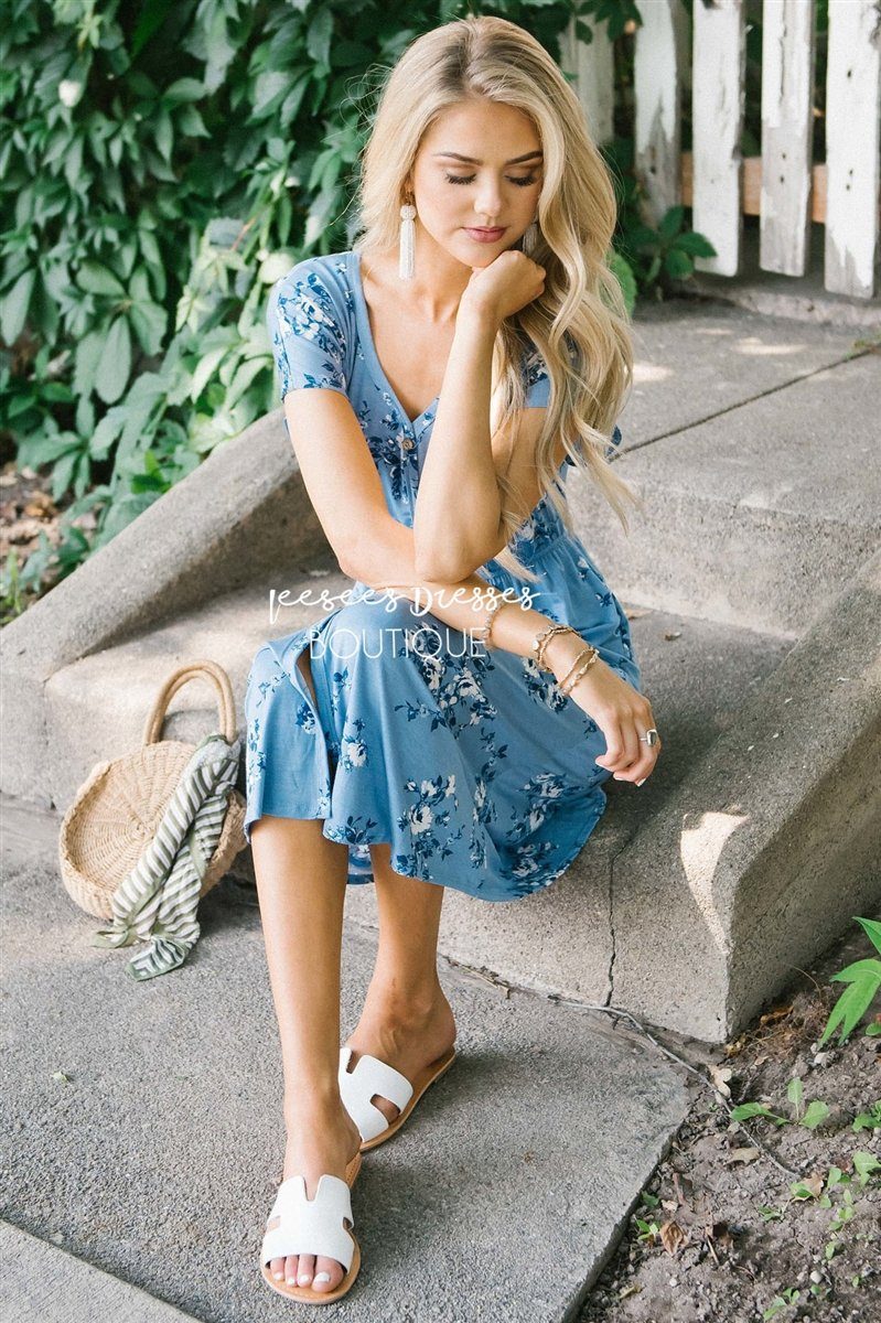 The Lizzy Modest Dresses vendor-unknown S Cornflower Blue & Royal Blue Floral