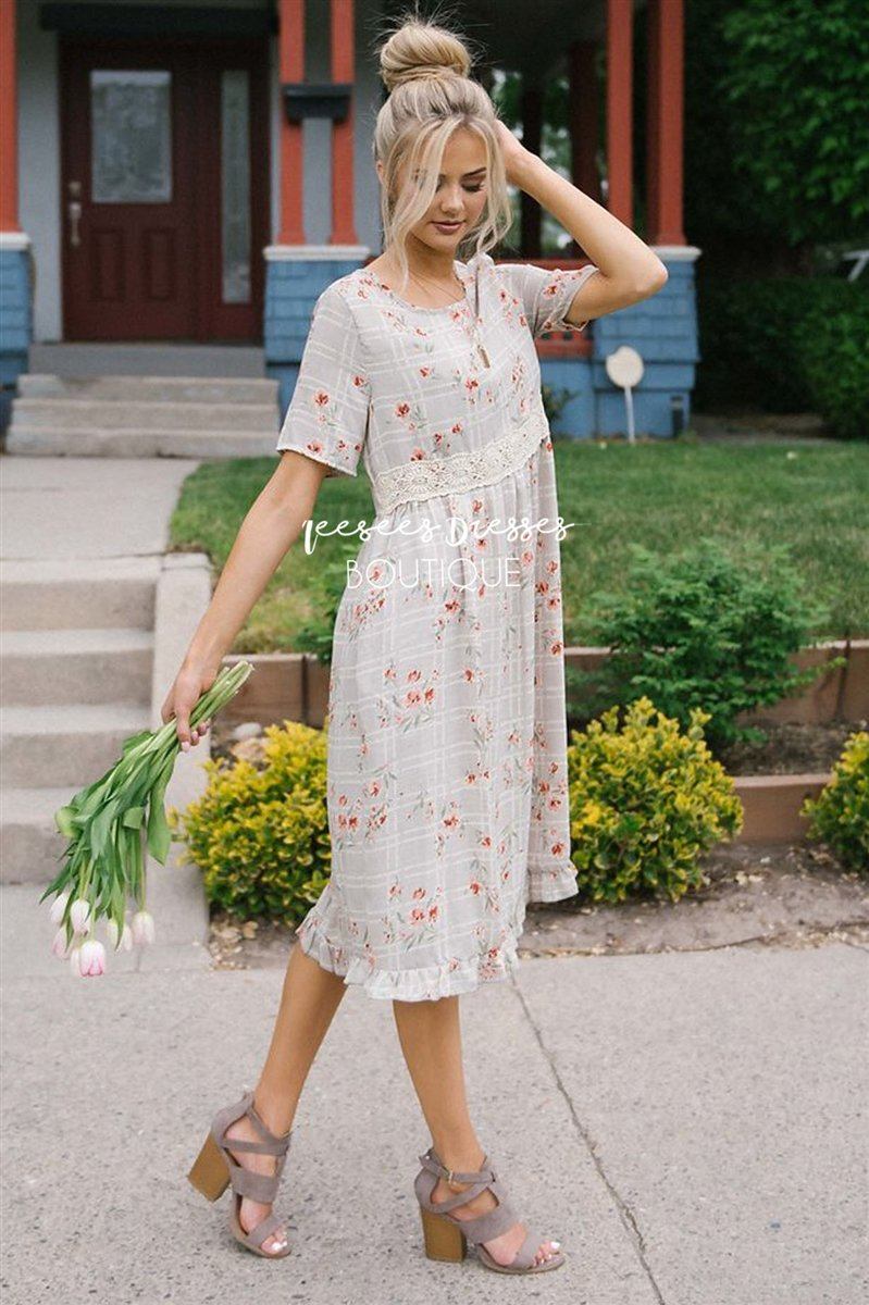 The Taelor Modest Dresses vendor-unknown S Beige Checkered/Amber Floral