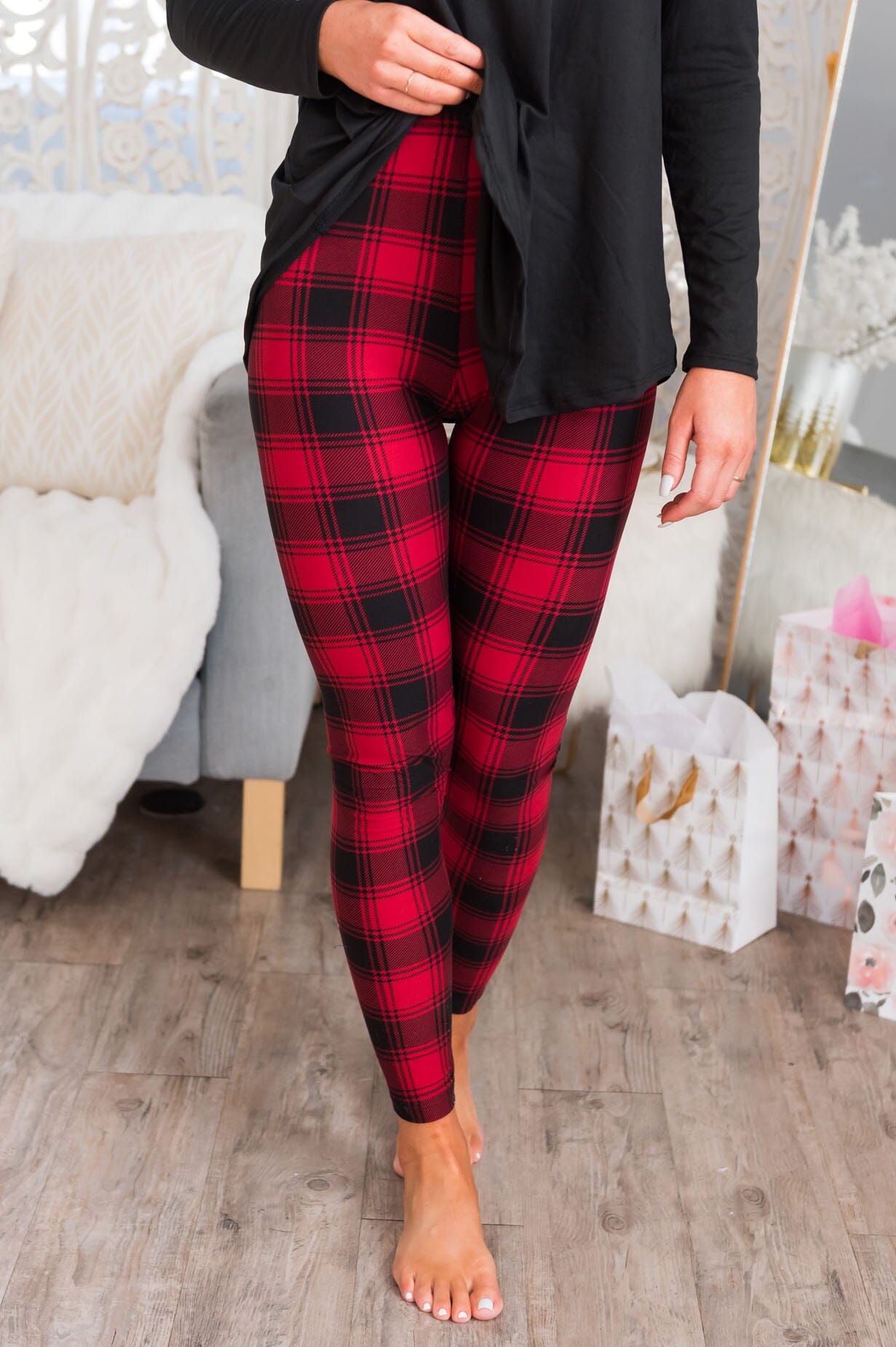 Buffalo Plaid Christmas Leggings Accessories & Shoes vendor-unknown