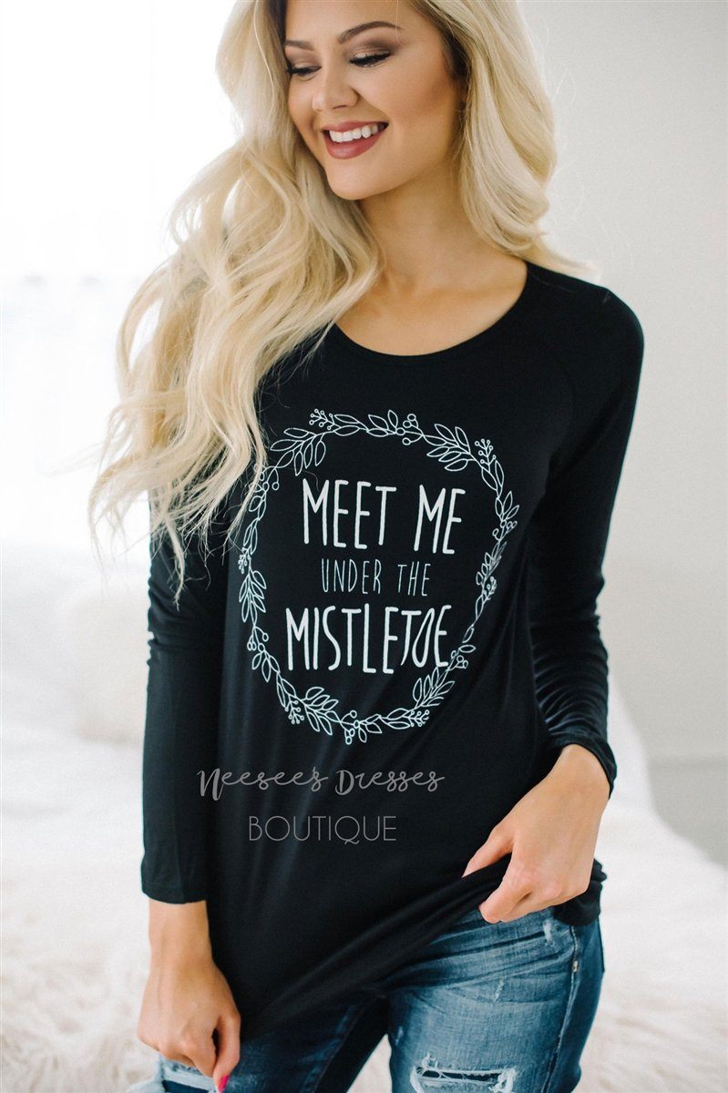Meet Me Under The Mistletoe Top Tops vendor-unknown Black S 