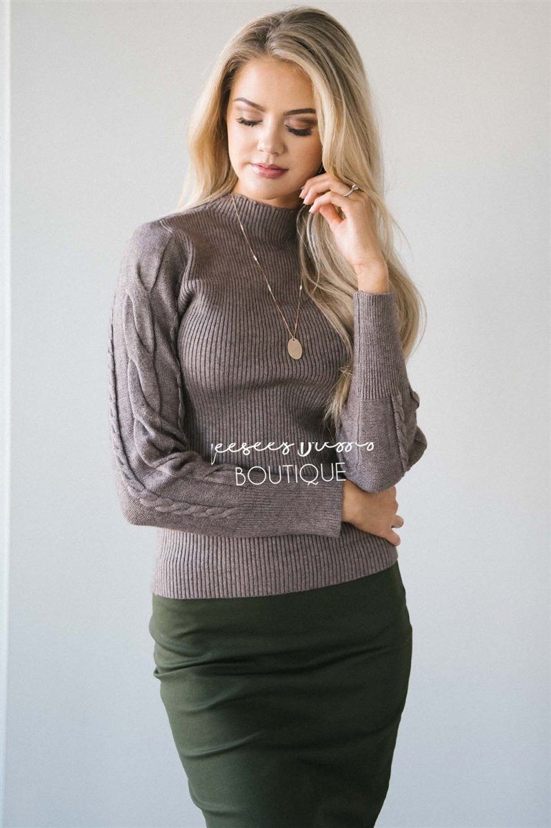 Cable Knit Detail Turtle Neck Tops vendor-unknown