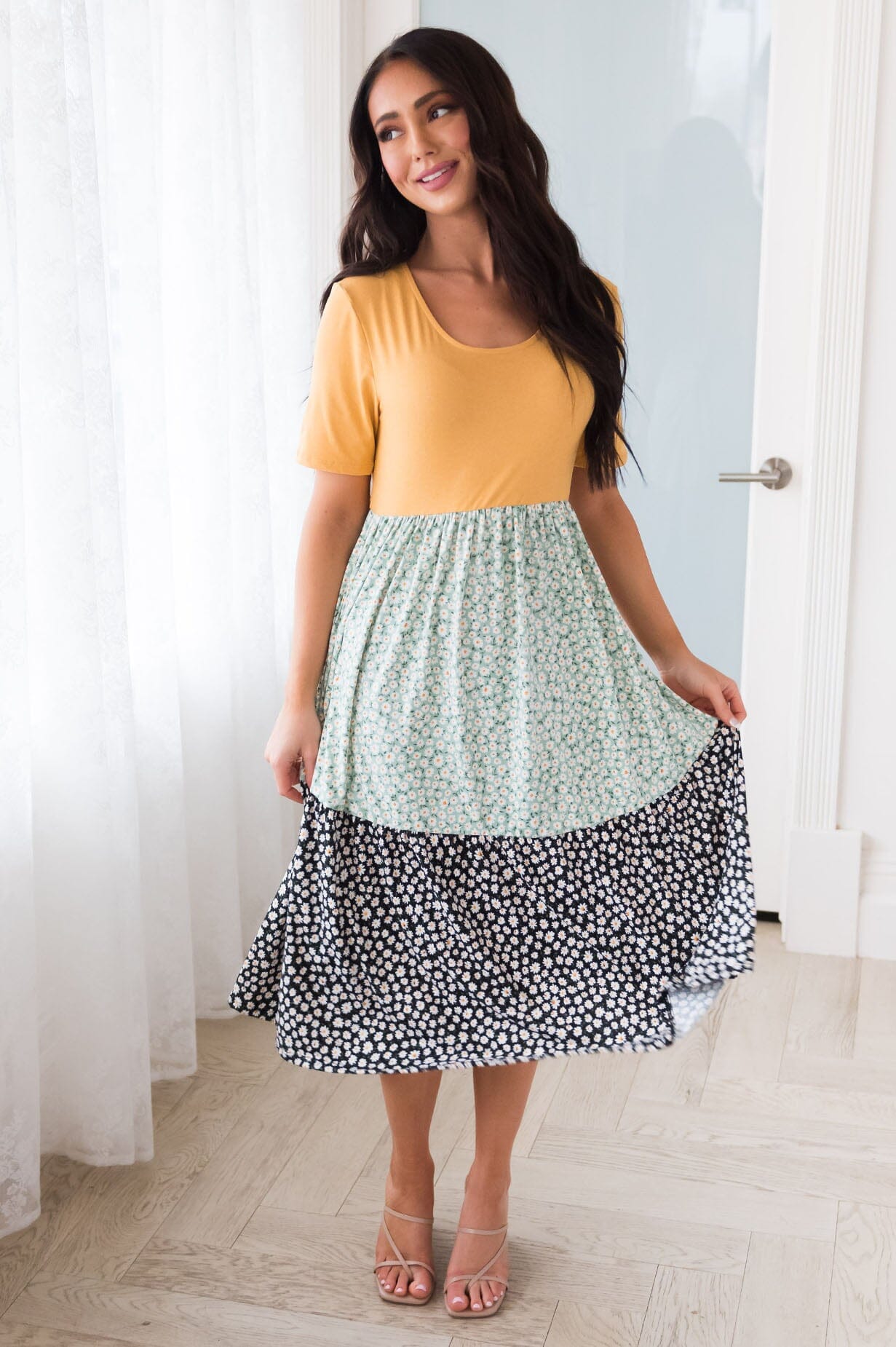 modest boho dress Modest Muslim Women's Boho Patchwork Long Sleeve Dress