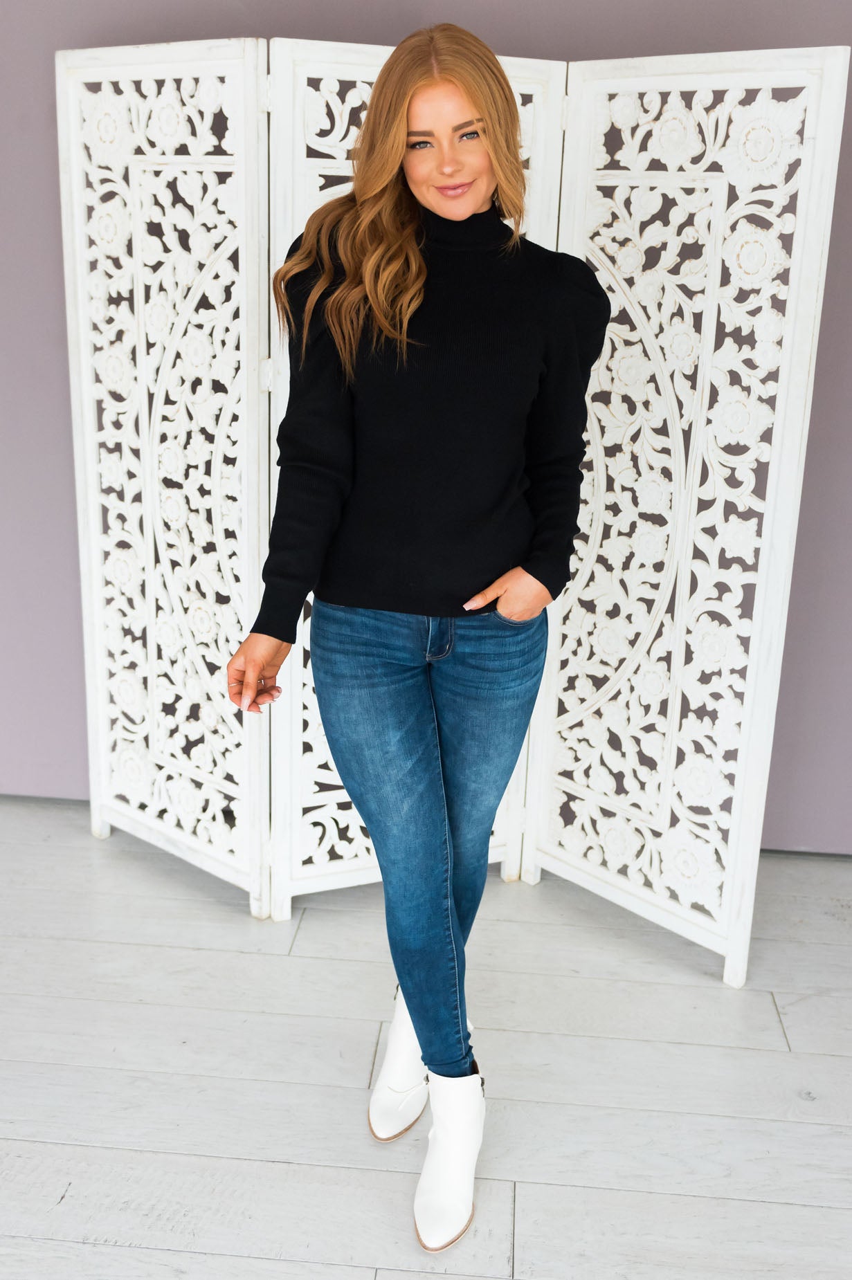 Gorgeous & Glowing Modest Puff Sleeve Sweater Modest Dresses vendor-unknown