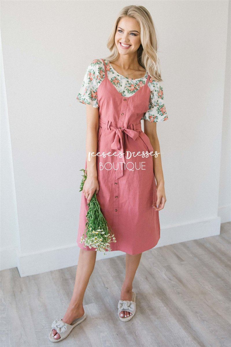 The Kyla Tie Front Overall Dress Modest Dresses vendor-unknown