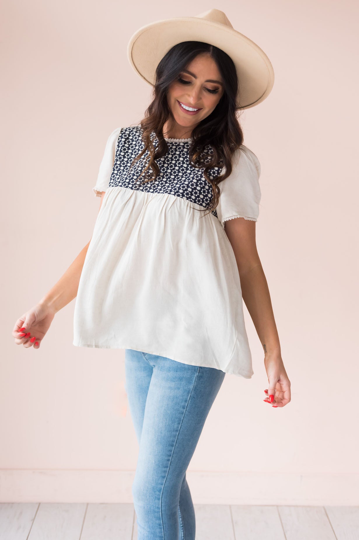 Hopeful Day Modest Embroidered Blouse Tops vendor-unknown