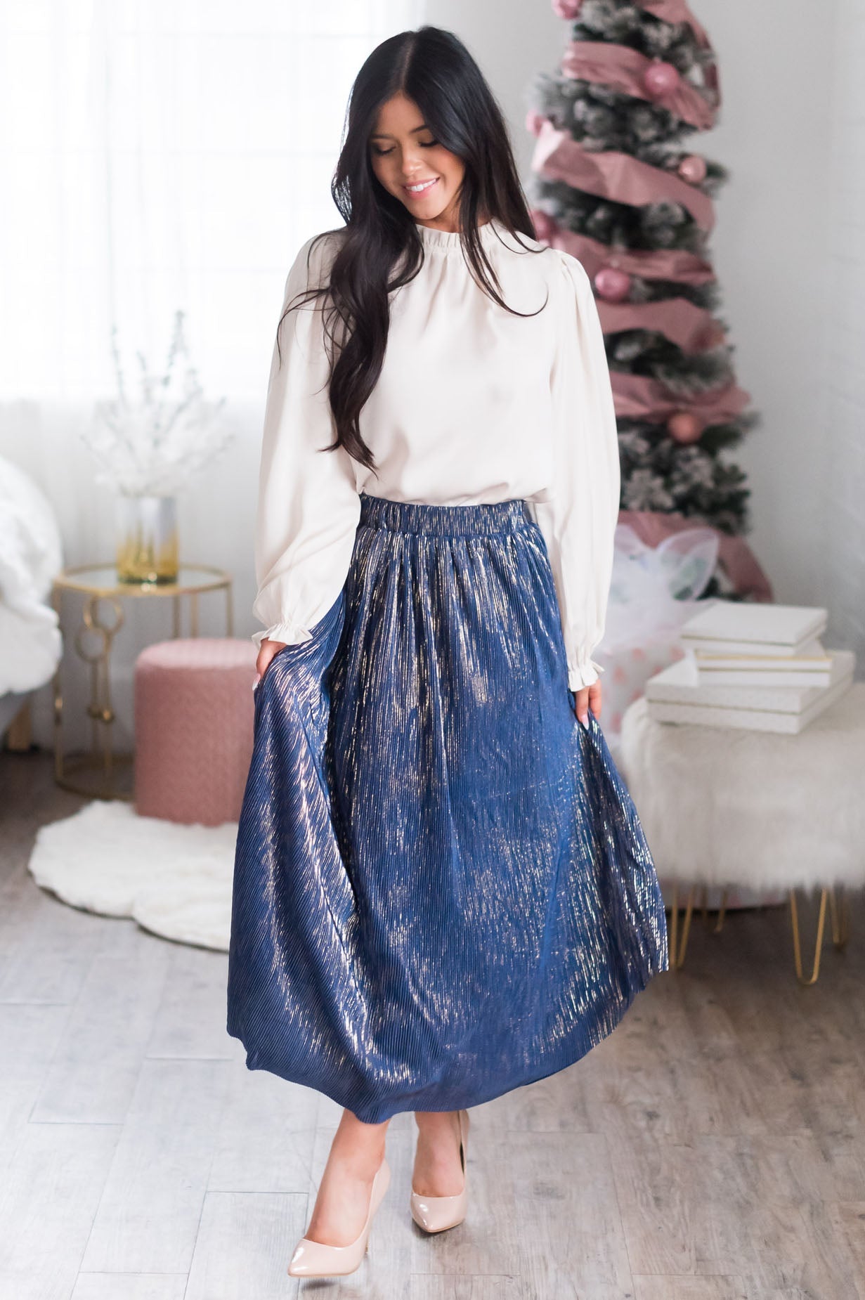 Wish Upon A Star Modest Metallic Skirt Skirts vendor-unknown