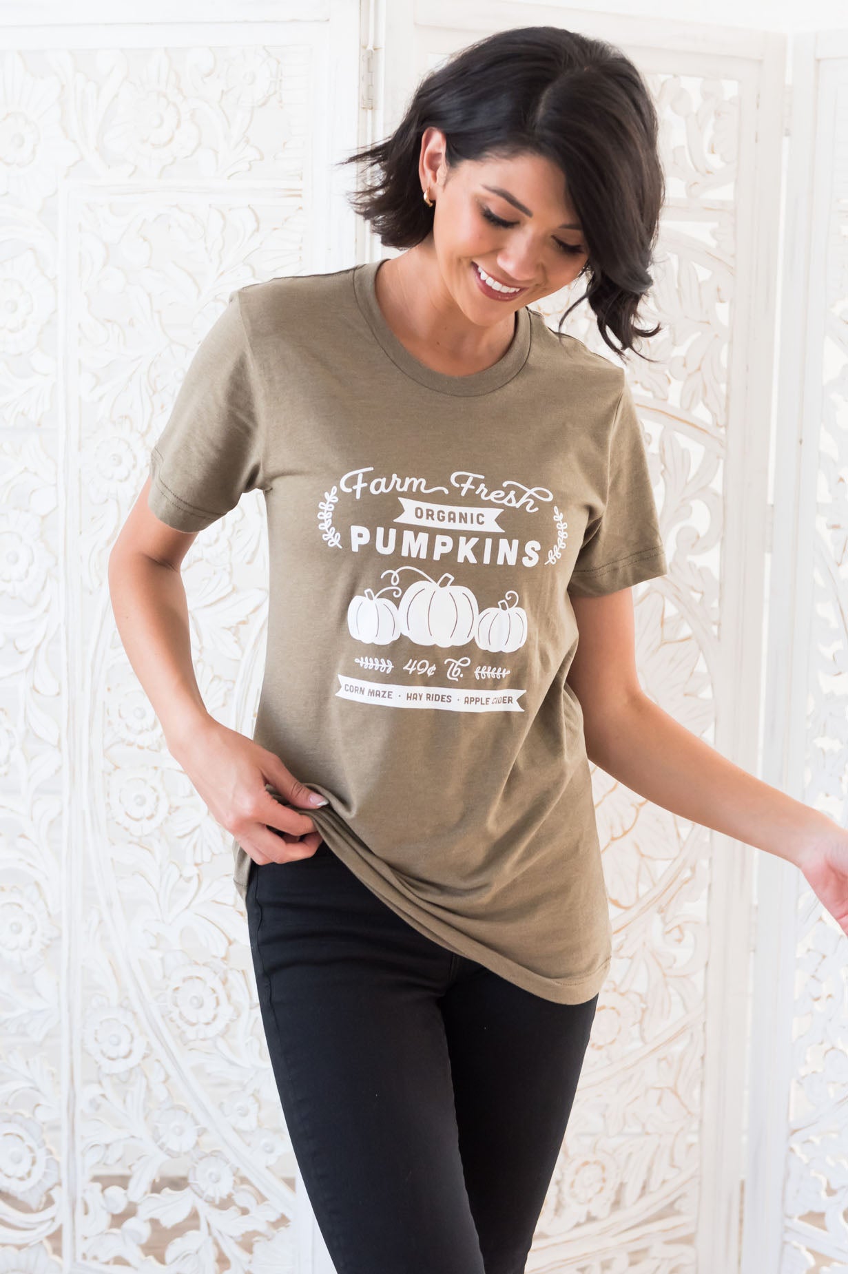 Farm Fresh Pumpkins Modest Graphic Tee Modest Dresses vendor-unknown
