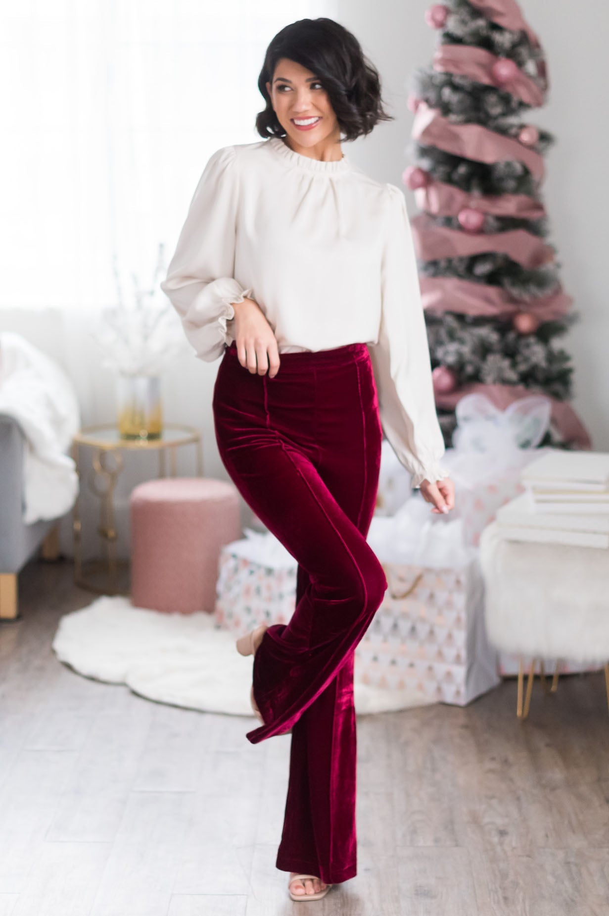 Cheerful Velvet Flare Pants Modest Dresses vendor-unknown