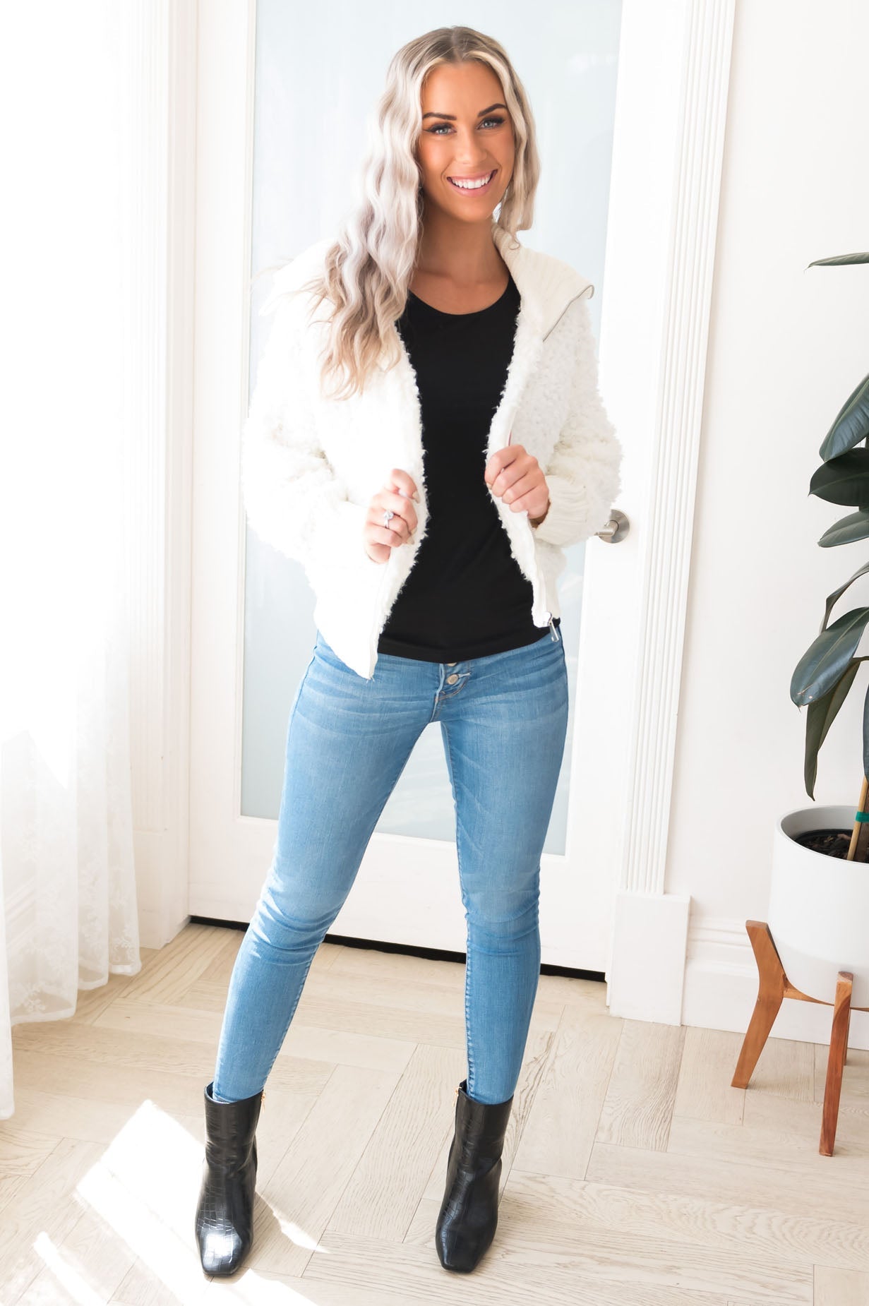 I FALL for you Everyday Modest Fuzzy Chenille Zip-Up Modest Dresses vendor-unknown