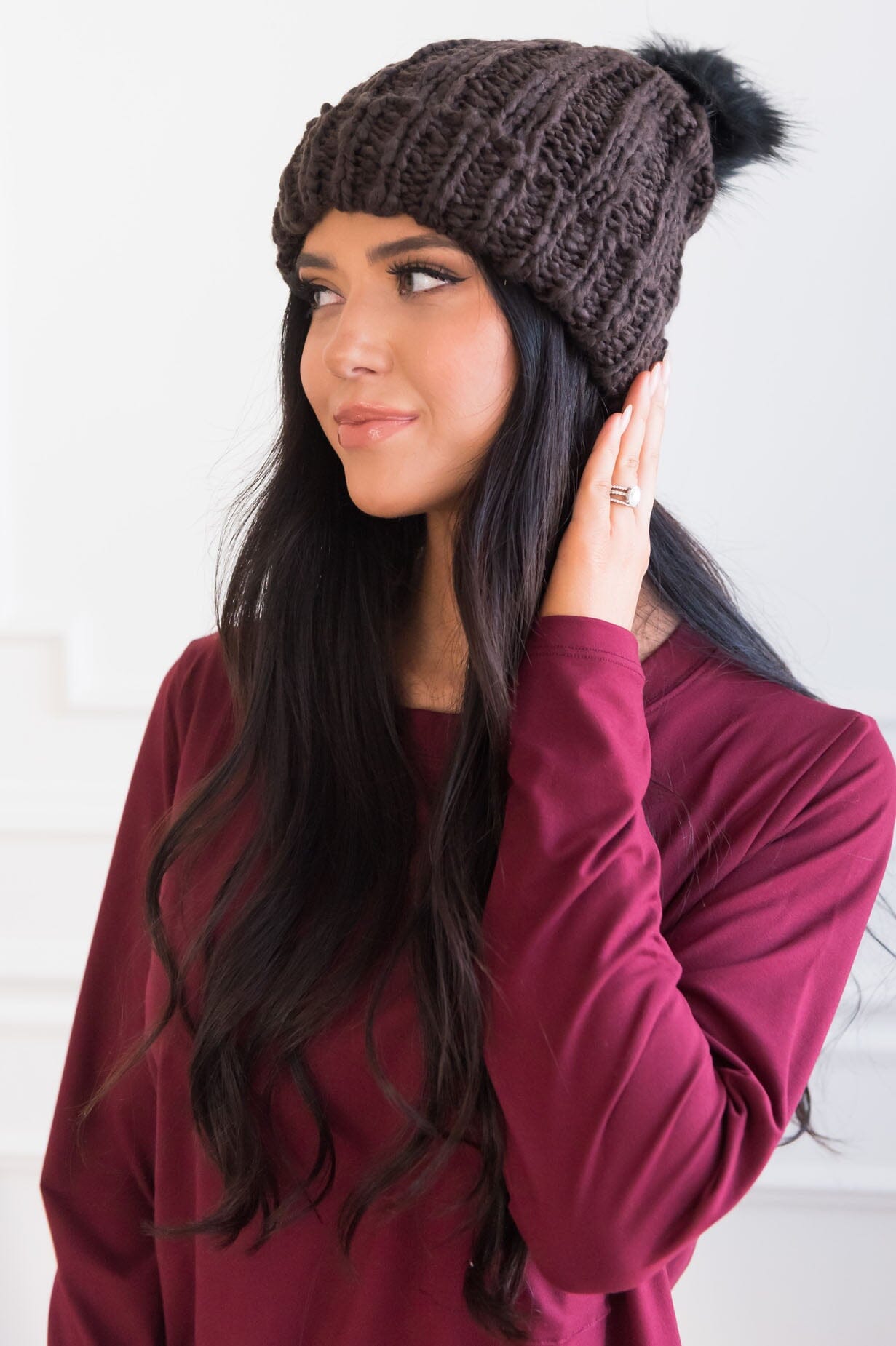 Stay Warm Faux Fur Pom Pom Beanie Accessories & Shoes Leto Accessories