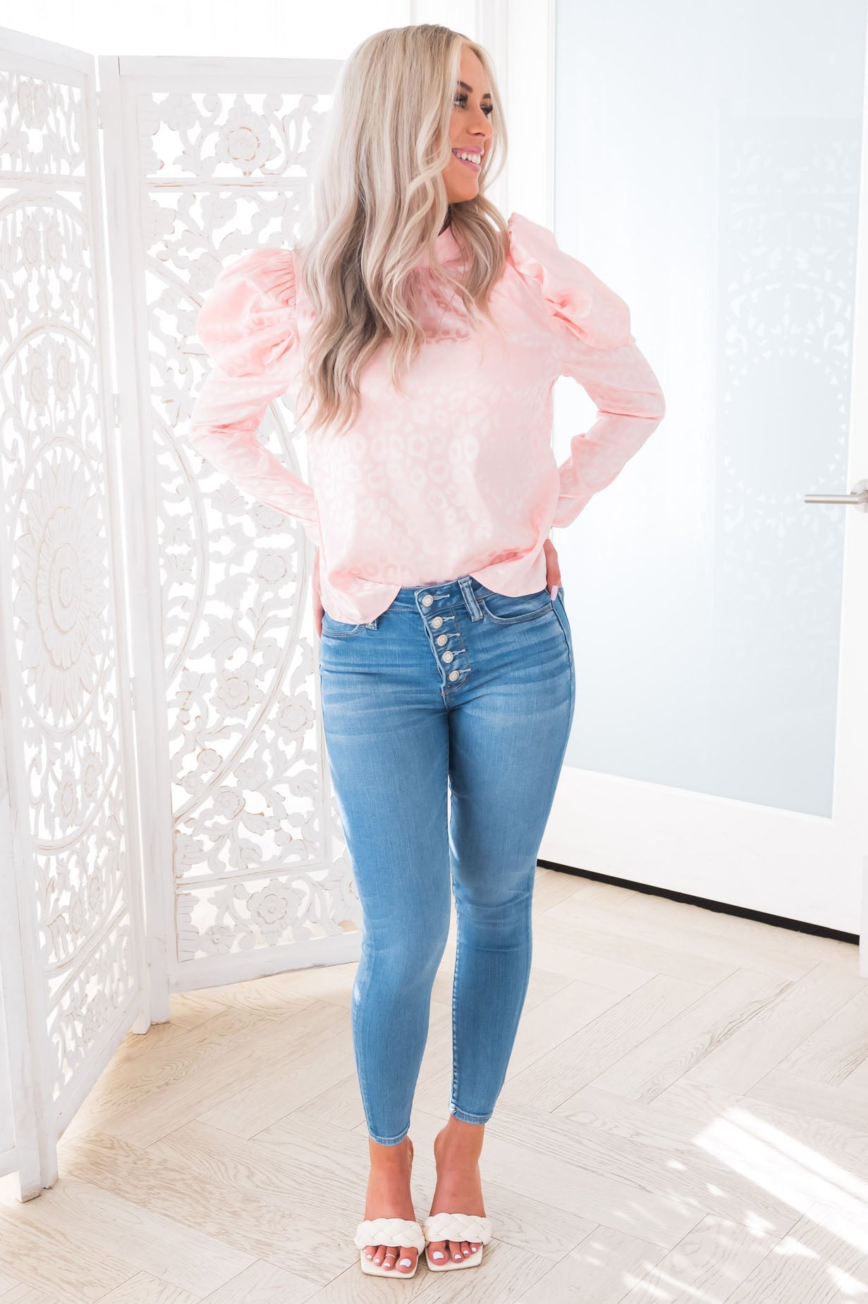 Simply Divine Modest Puff Sleeve Blouse Tops vendor-unknown