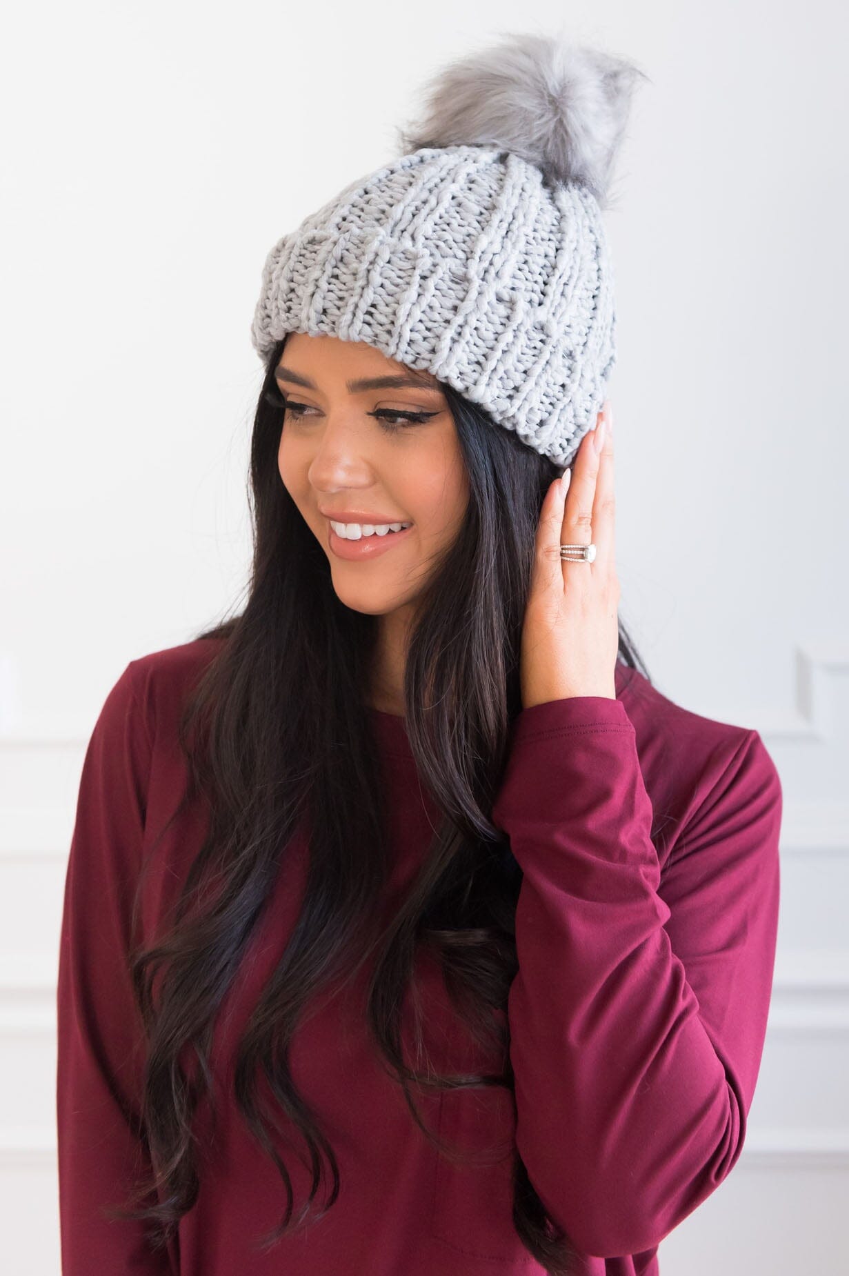 Stay Warm Faux Fur Pom Pom Beanie Accessories & Shoes Leto Accessories