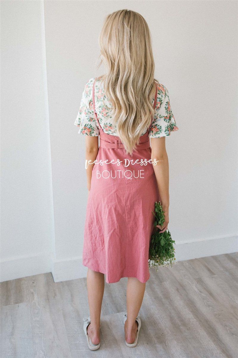 The Kyla Tie Front Overall Dress Modest Dresses vendor-unknown