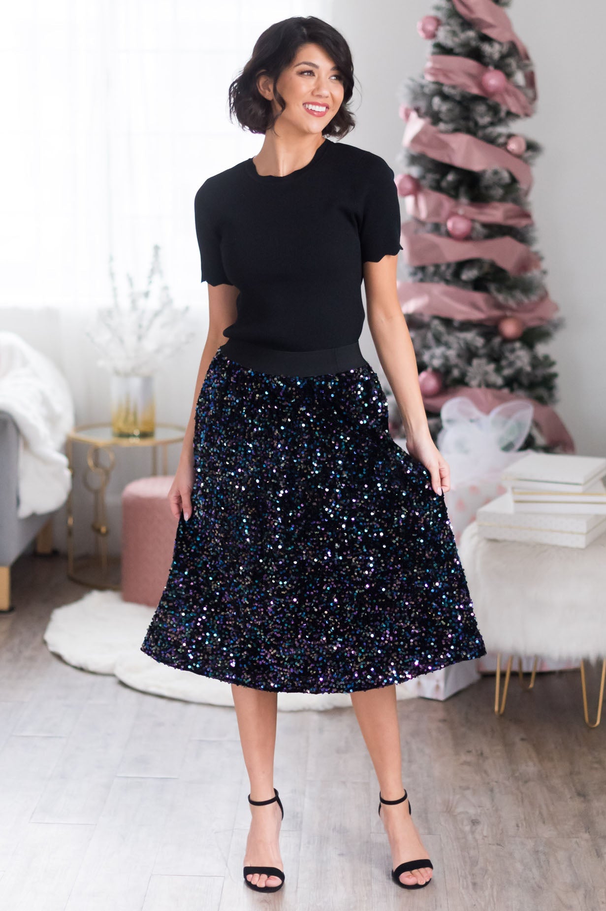 Twirling Into The New Year Modest Sequin Skirt Skirts vendor-unknown