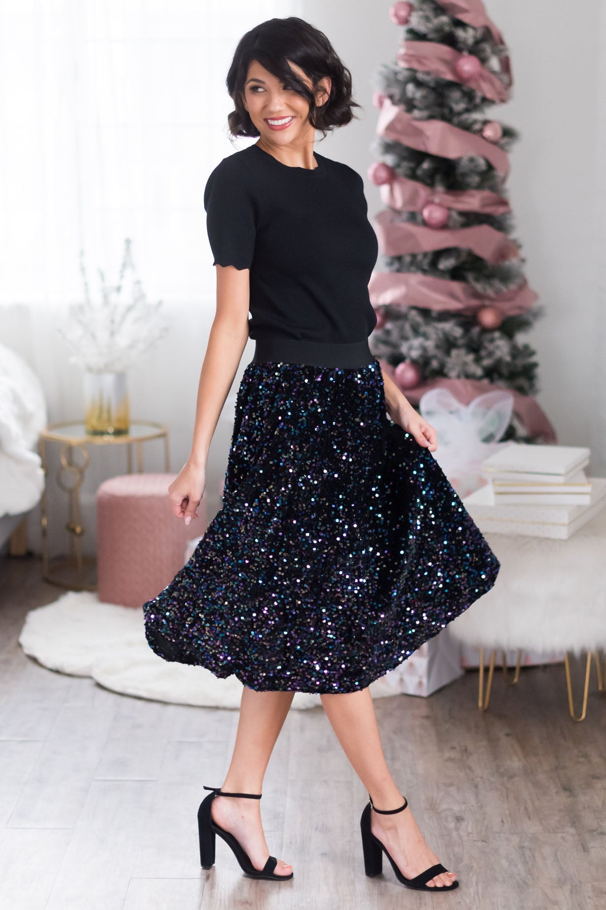 Twirling Into The New Year Modest Sequin Skirt Skirts vendor-unknown