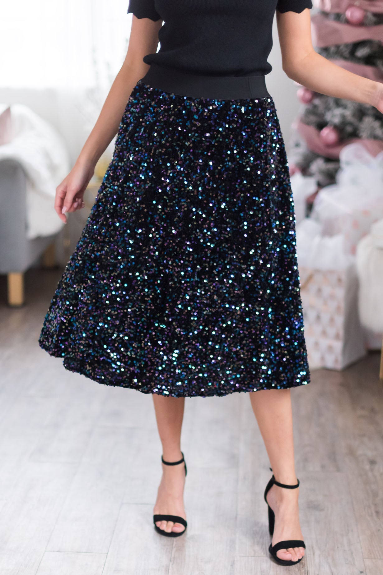 Twirling Into The New Year Modest Sequin Skirt Skirts vendor-unknown