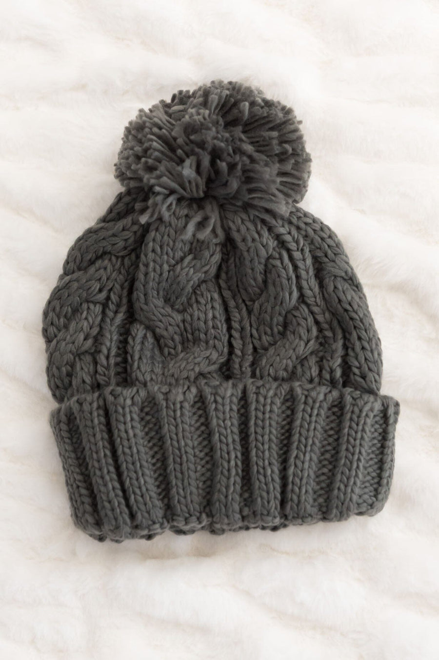 Sit By The Fire Cable Knit Pom Pom Beanie