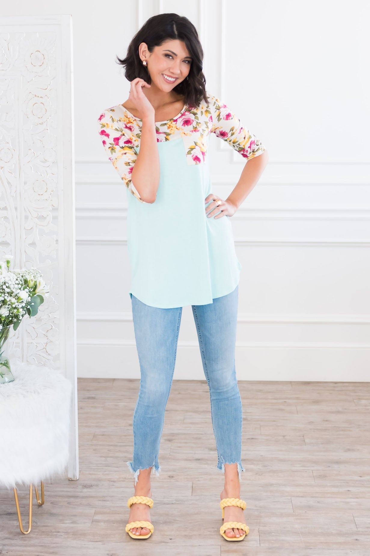 Bloom Season Modest Pocket Baseball Tee NeeSee's Dresses