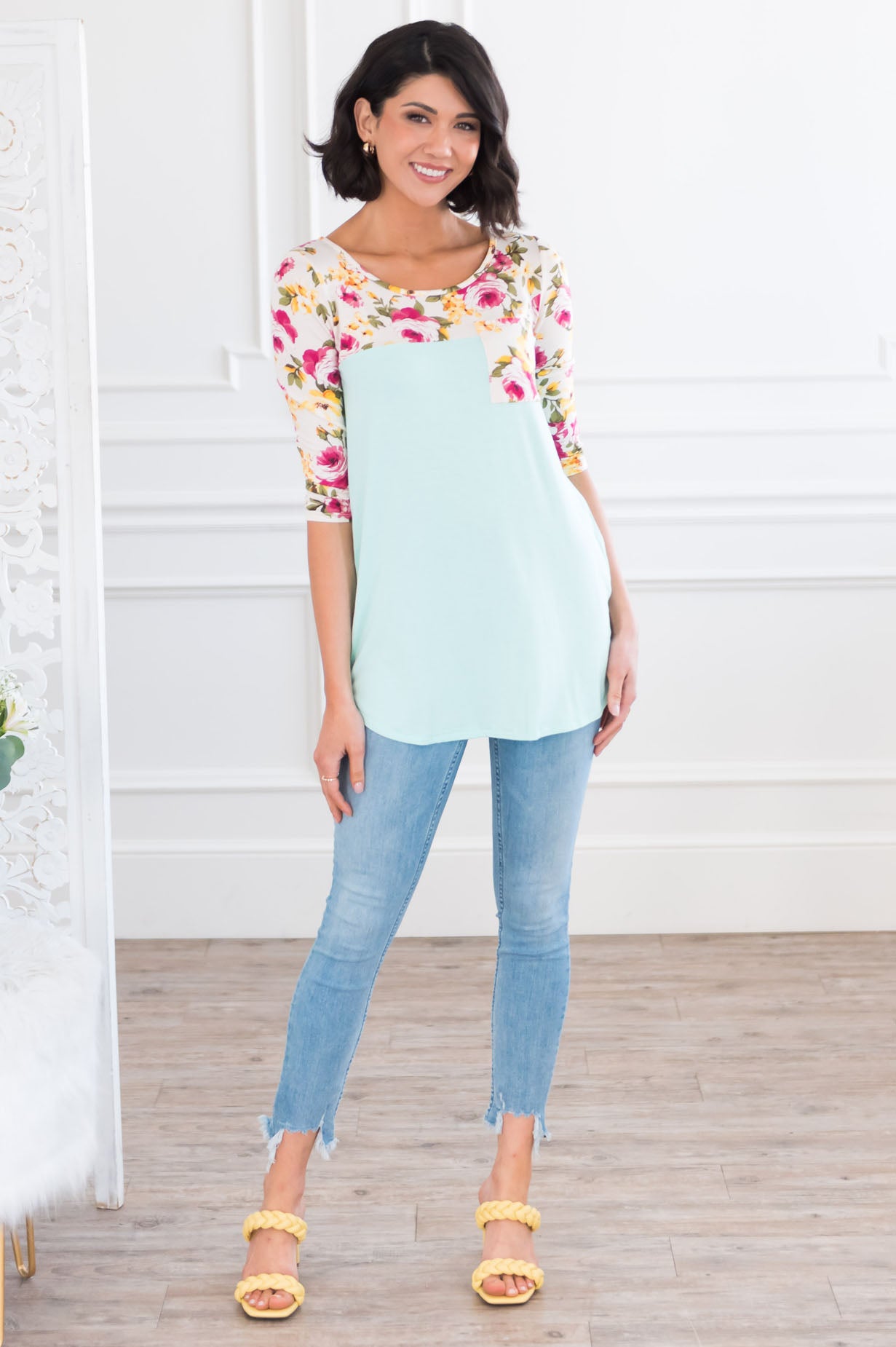 Bloom Season Modest Pocket Baseball Tee NeeSee's Dresses