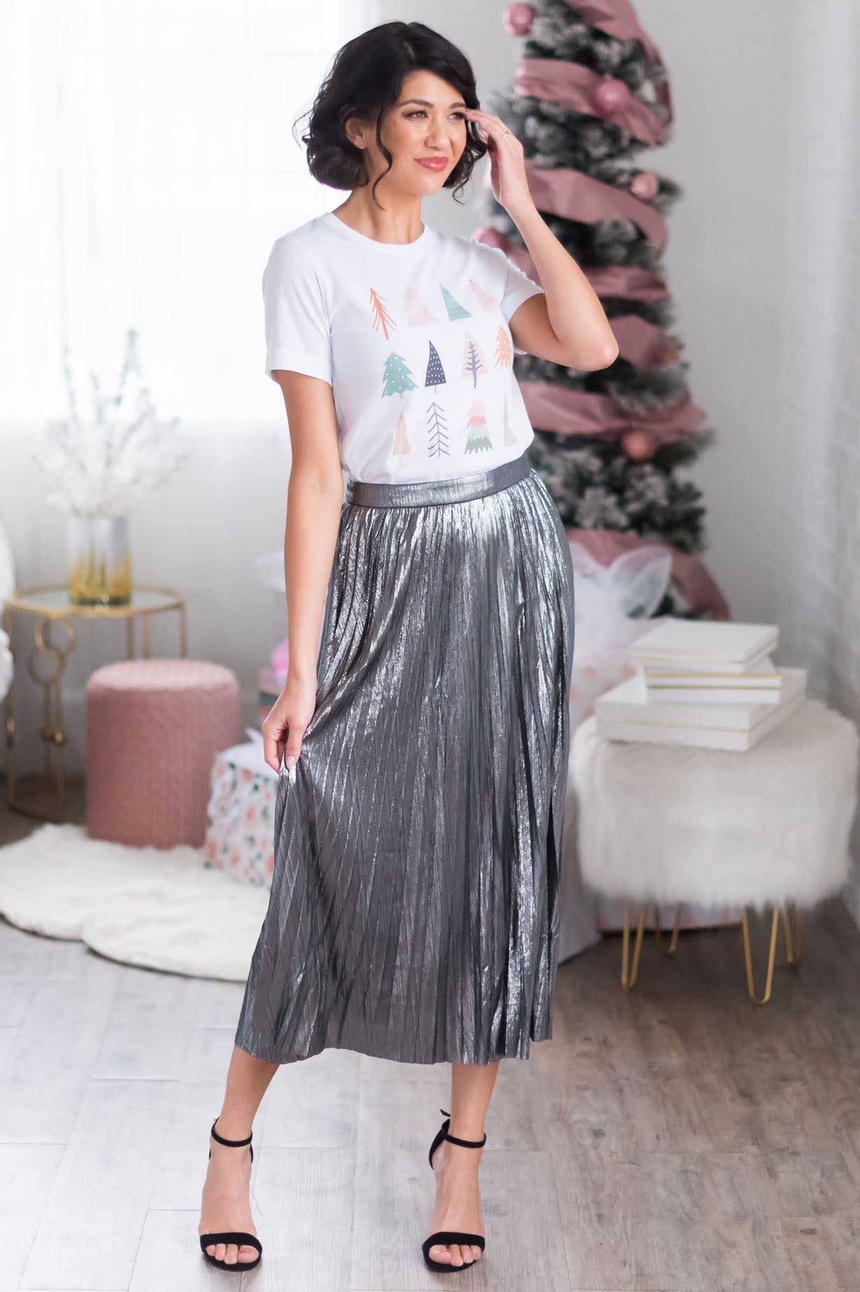 Under The Mistletoe Modest Pleat Skirt NeeSee's Dresses