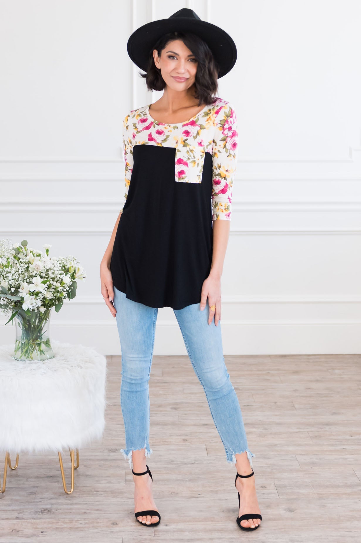 Bloom Season Modest Pocket Baseball Tee NeeSee's Dresses