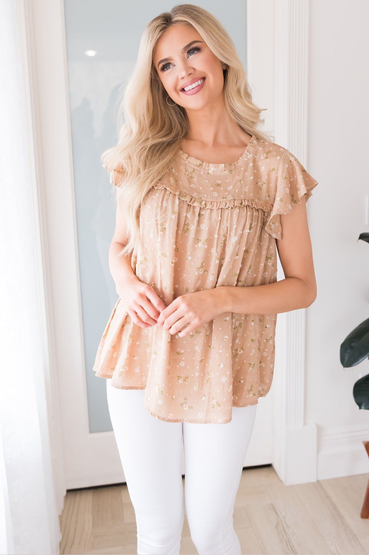 Striking Beauty Floral Blouse Modest Dresses vendor-unknown