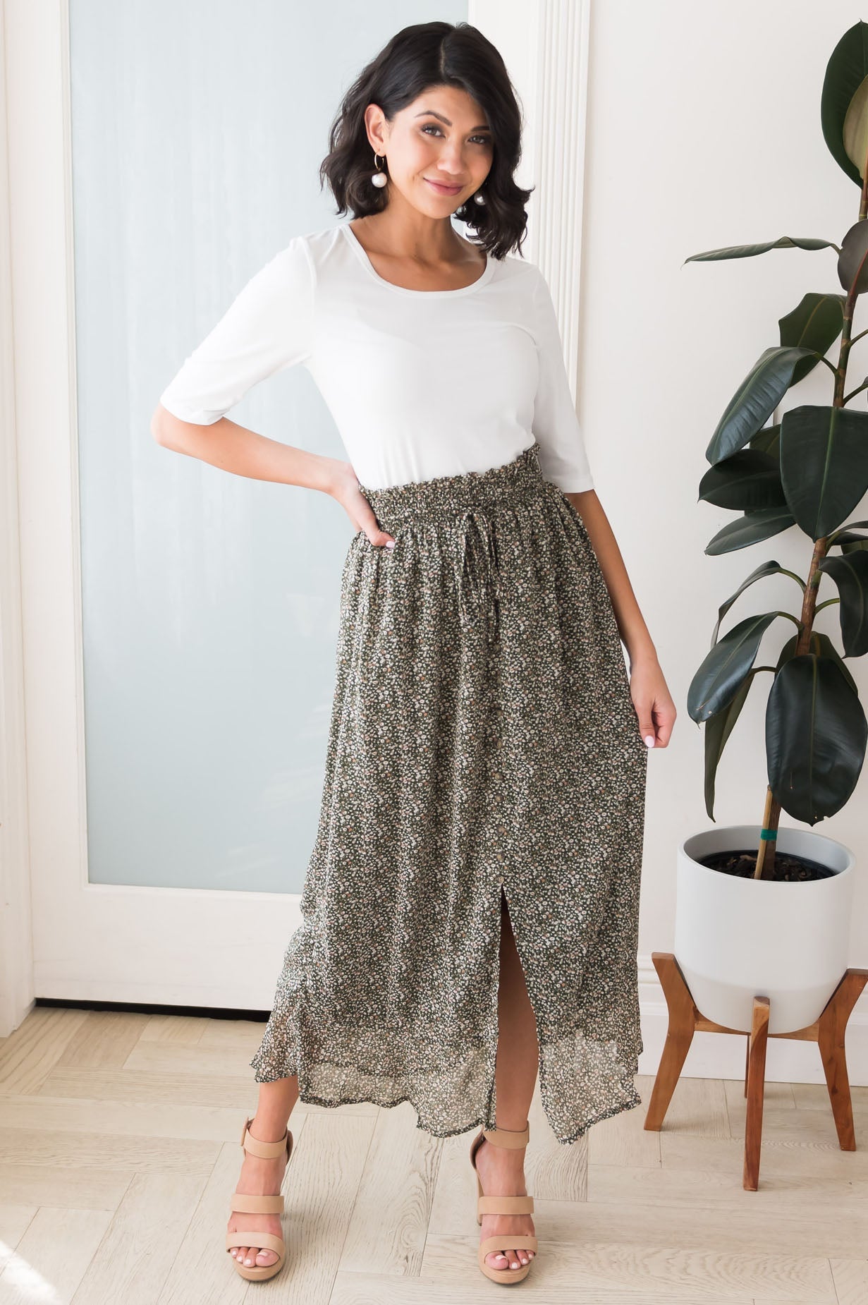Fall Breeze Modest Button Skirt Modest Dresses vendor-unknown