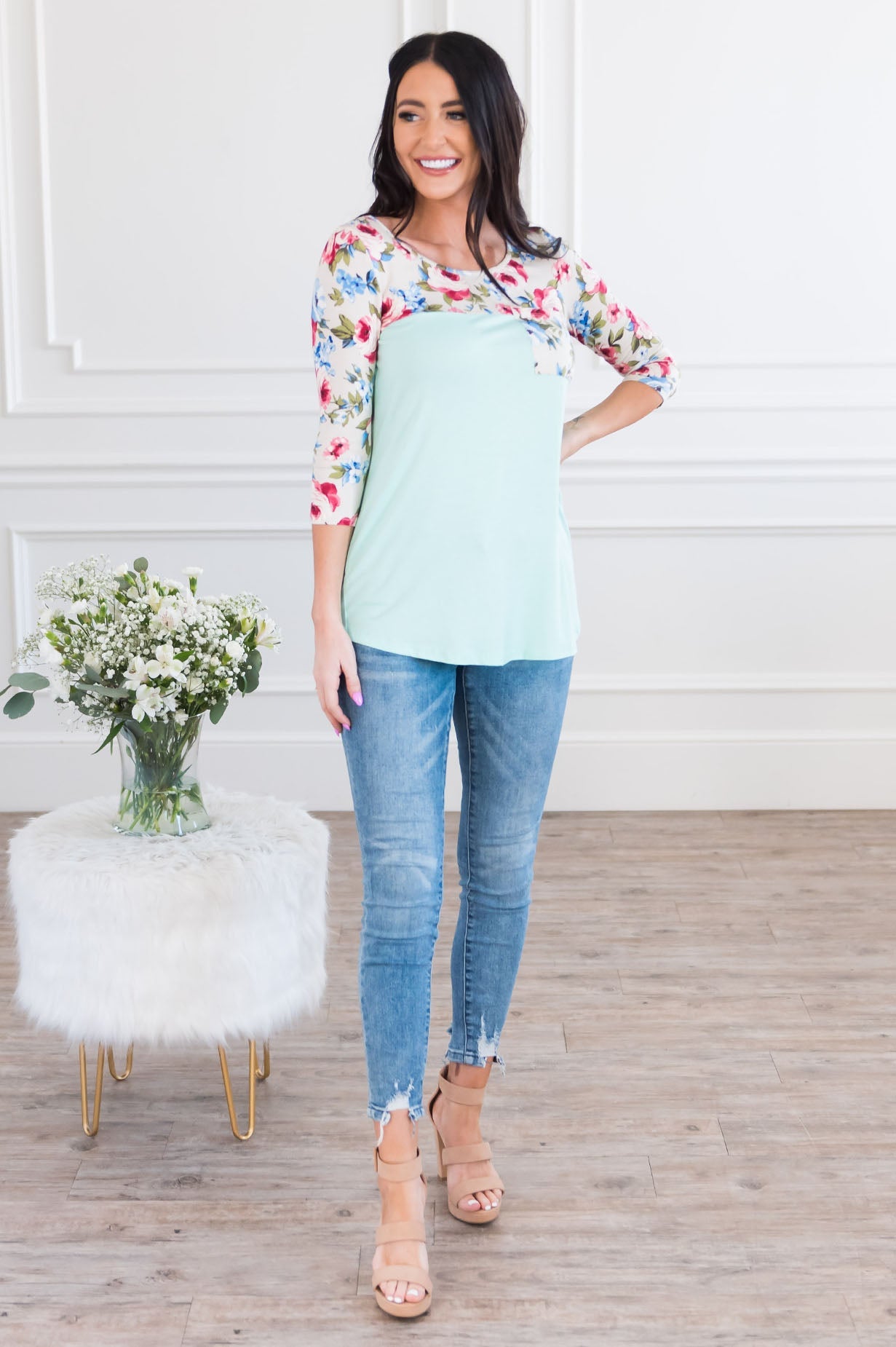 Bloom Season Modest Pocket Baseball Tee NeeSee's Dresses