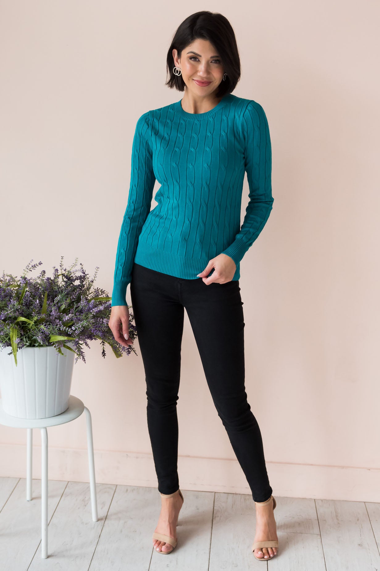 Restful Nights Modest Twisted Cable knit Sweater Modest Dresses vendor-unknown