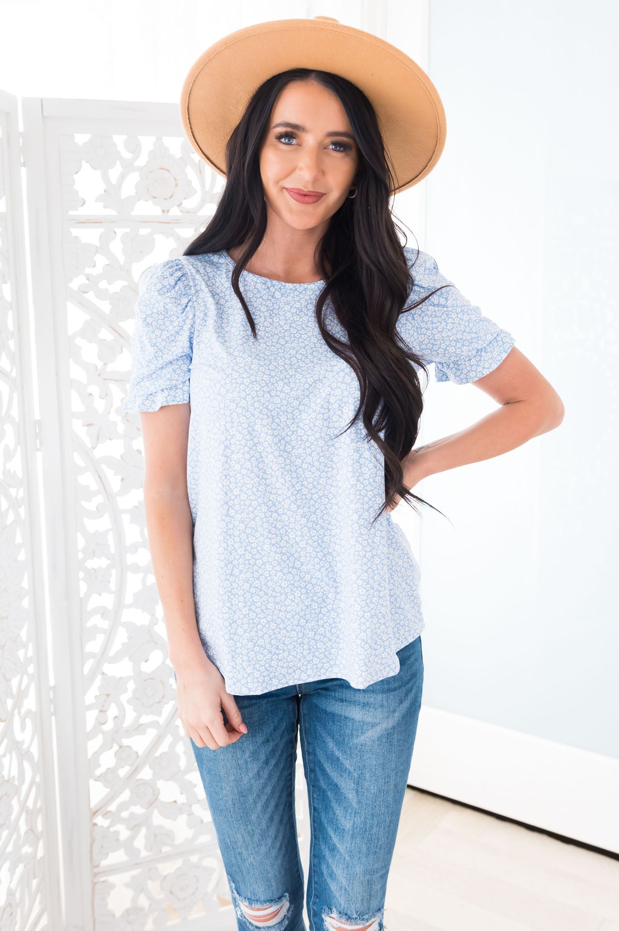 Darling Smile Ruche Sleeve Top Modest Dresses vendor-unknown