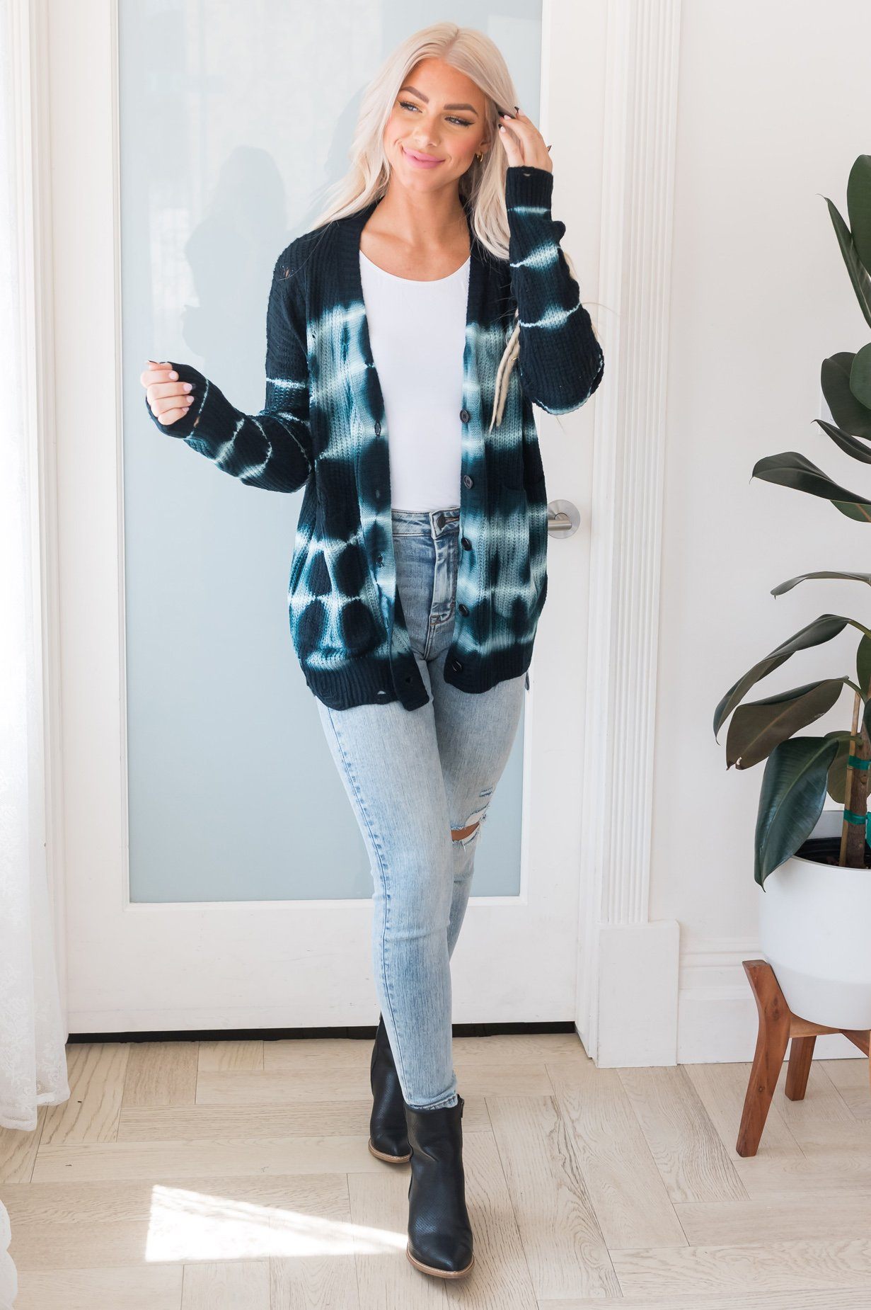 Galaxy Night Modest Distressed Cardigan Modest Dresses vendor-unknown