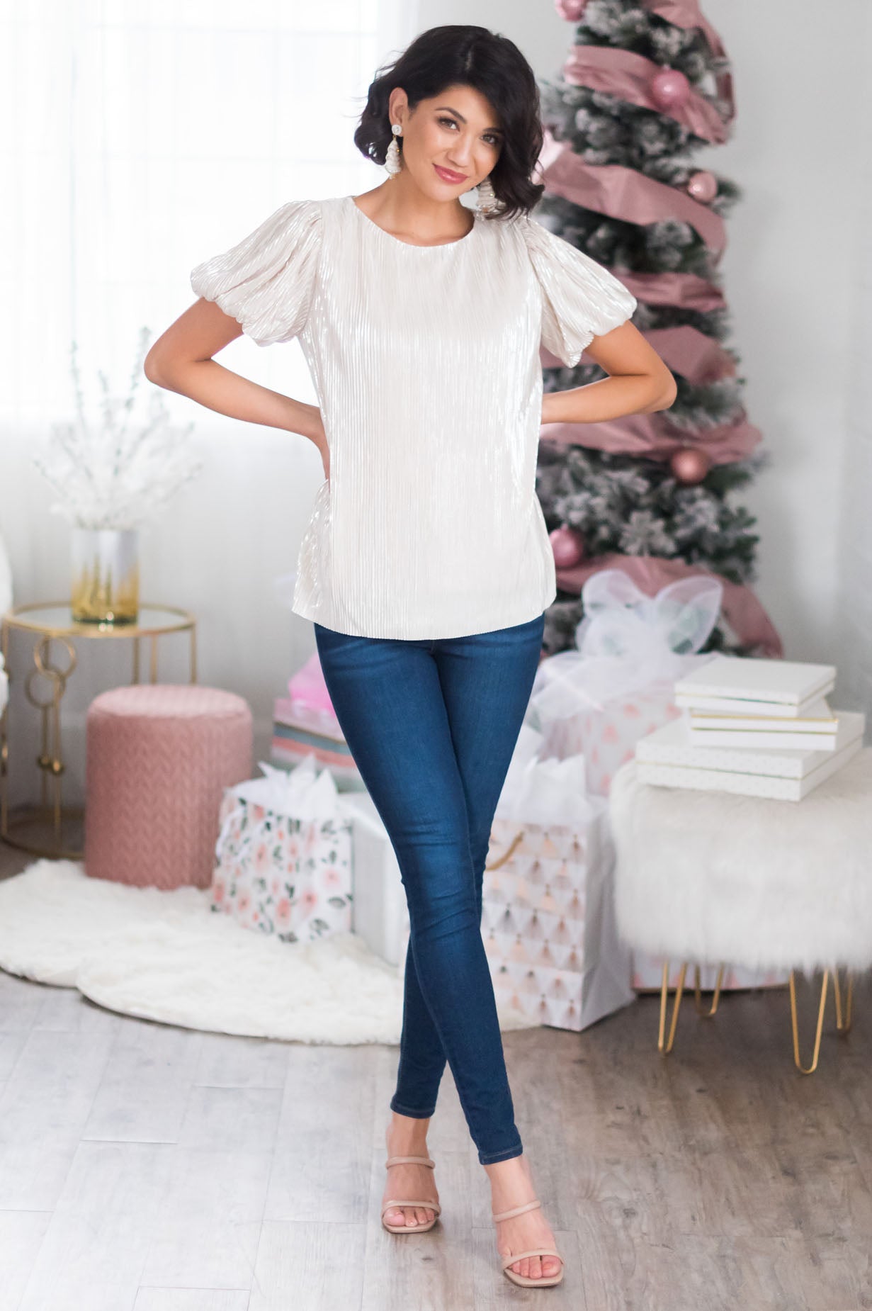 Peace on Earth Modest Metallic Top Tops vendor-unknown