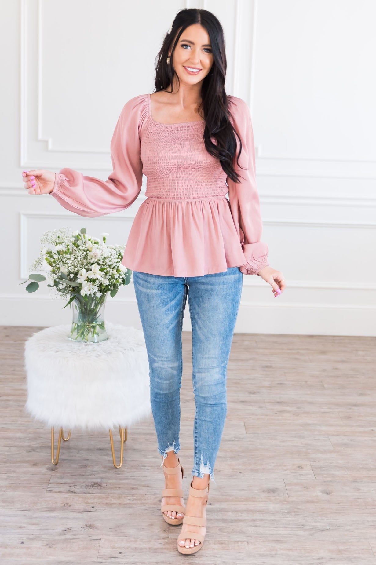 The Perfect Time Modest Blouse Tops vendor-unknown