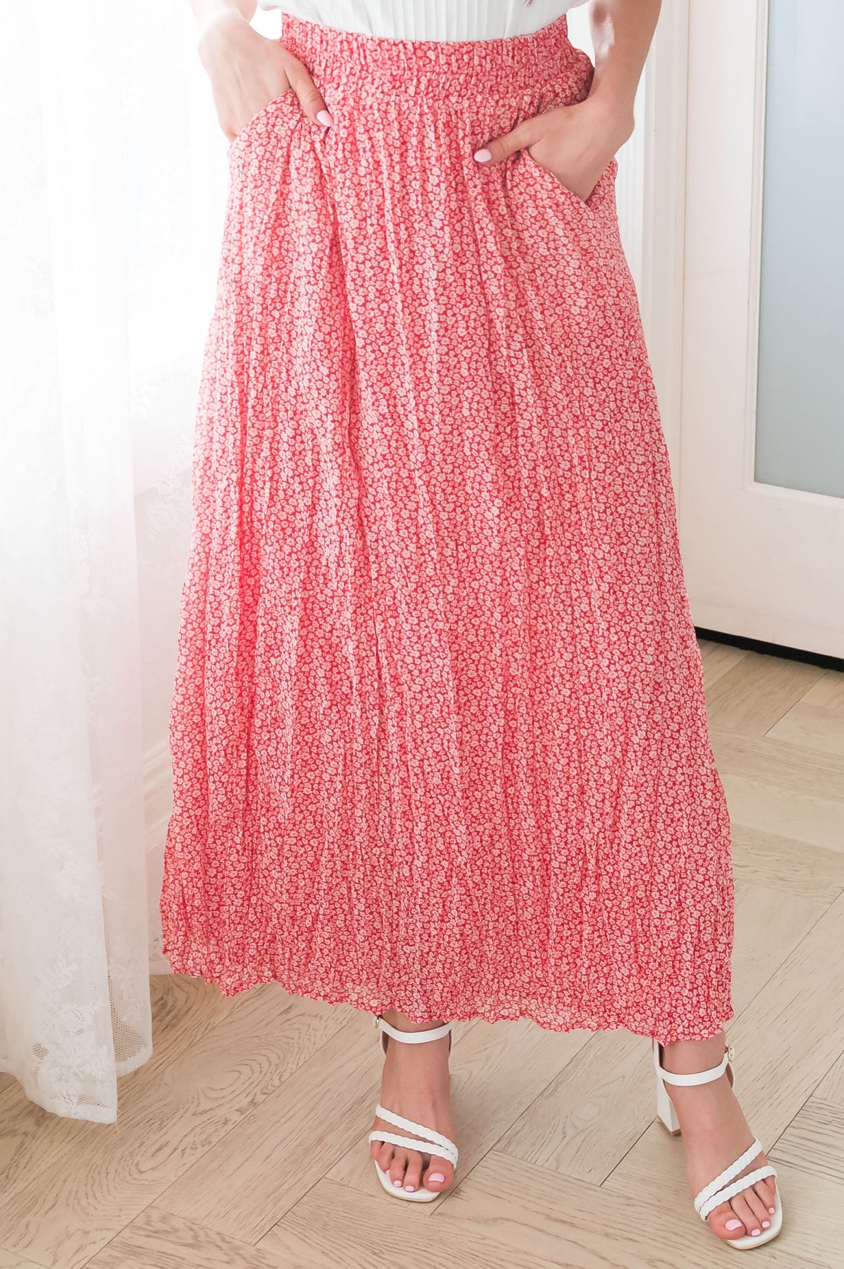 Ditzy Floral Textured Maxi Skirt Modest Dresses vendor-unknown