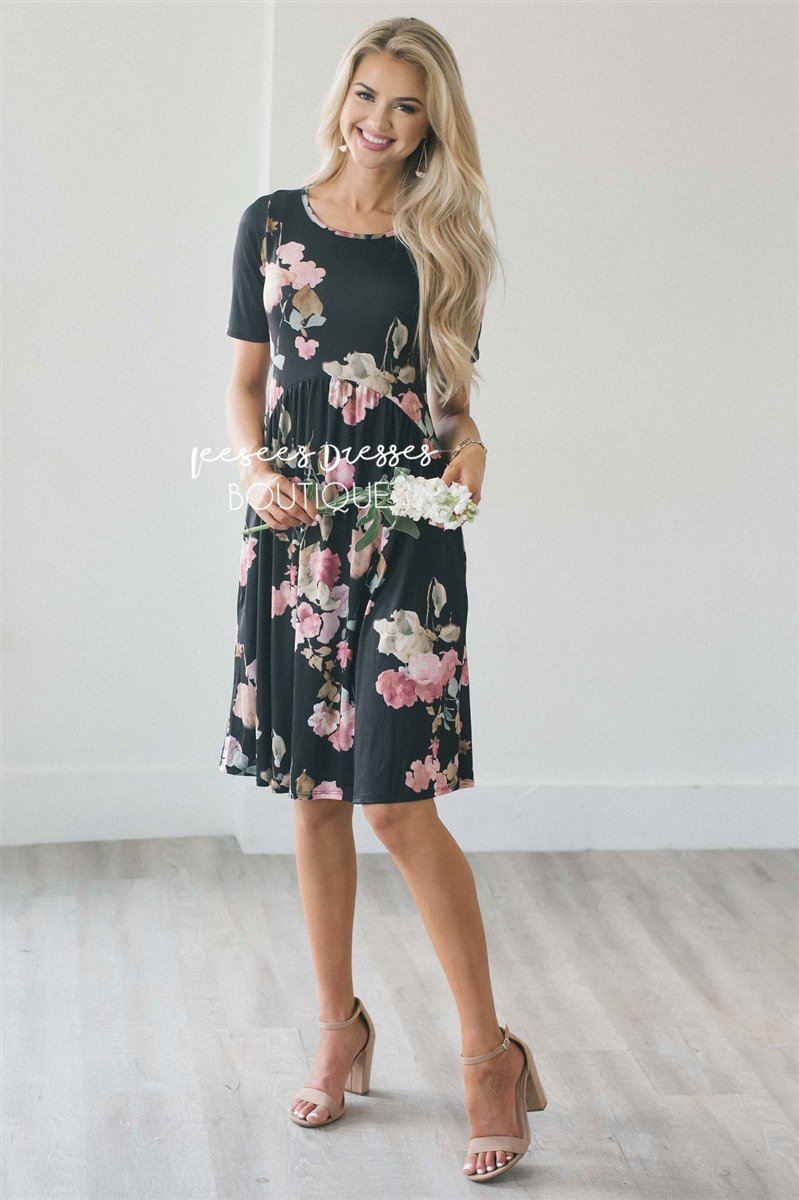 The Bonnie Modest Dresses vendor-unknown S Black & Mauve Blurred Floral