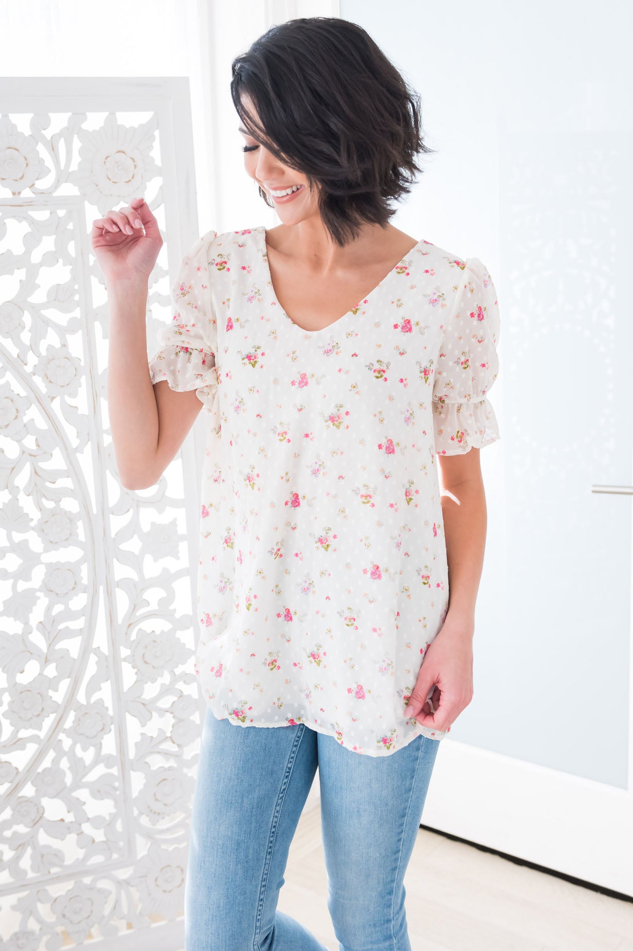 Stay Blooming Modest Floral Top Tops vendor-unknown