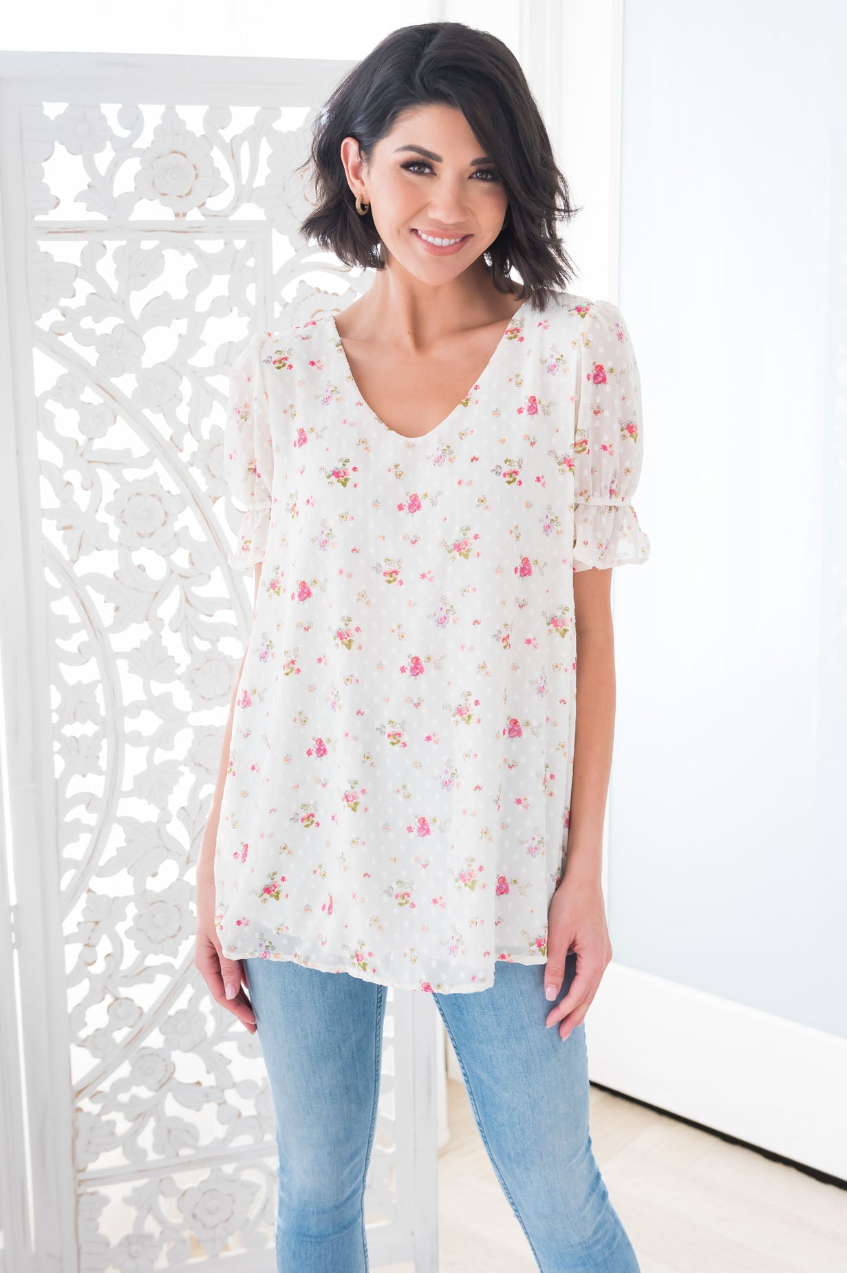 Stay Blooming Modest Floral Top Tops vendor-unknown