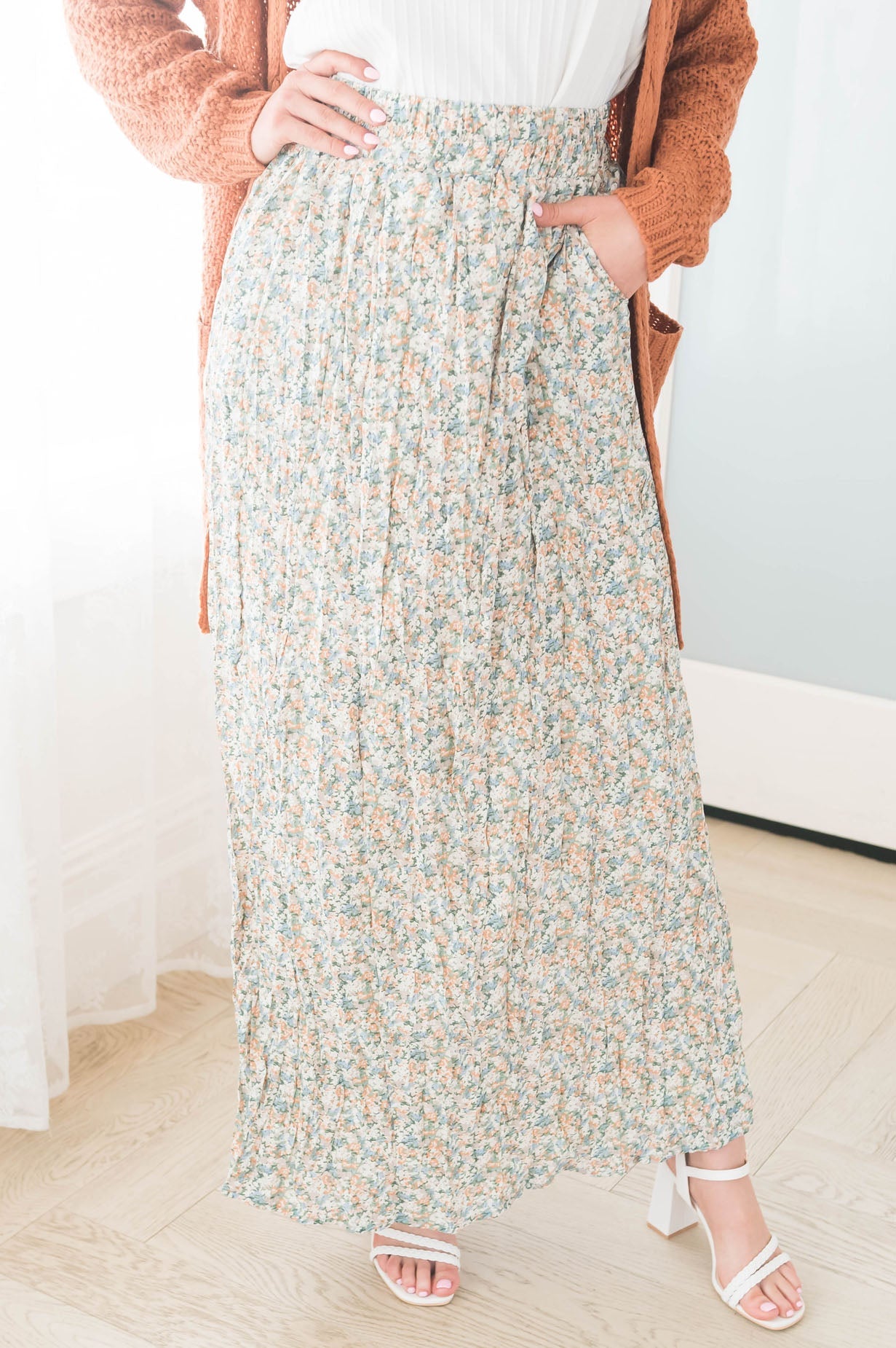Ditzy Floral Textured Maxi Skirt Modest Dresses vendor-unknown
