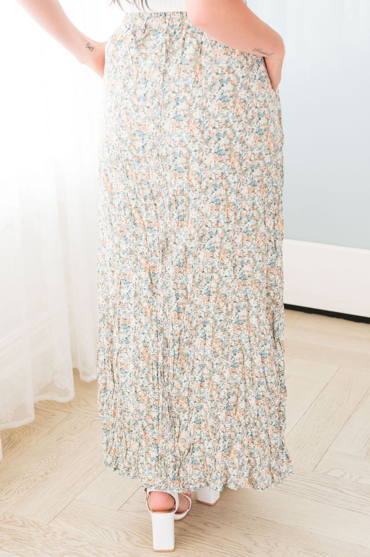 Ditzy Floral Textured Maxi Skirt Modest Dresses vendor-unknown