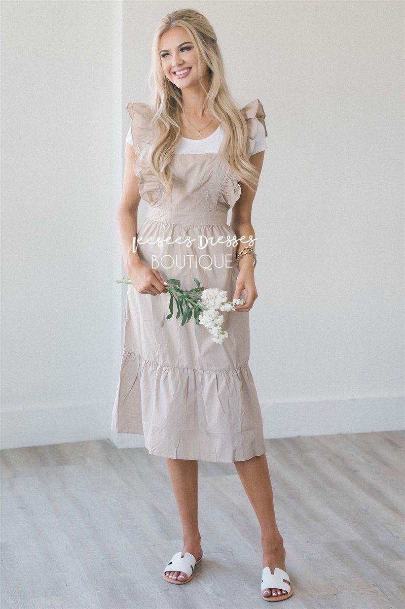 The Arielle Ruffle Sleeve Overall Dress Modest Dresses vendor-unknown