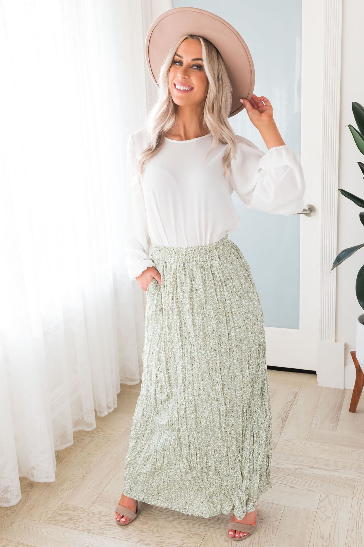 Ditzy Floral Textured Maxi Skirt Modest Dresses vendor-unknown