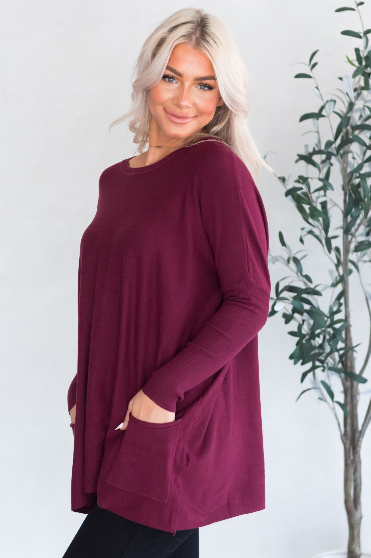 Lovely Day Modest Pocket Sweater Tops vendor-unknown